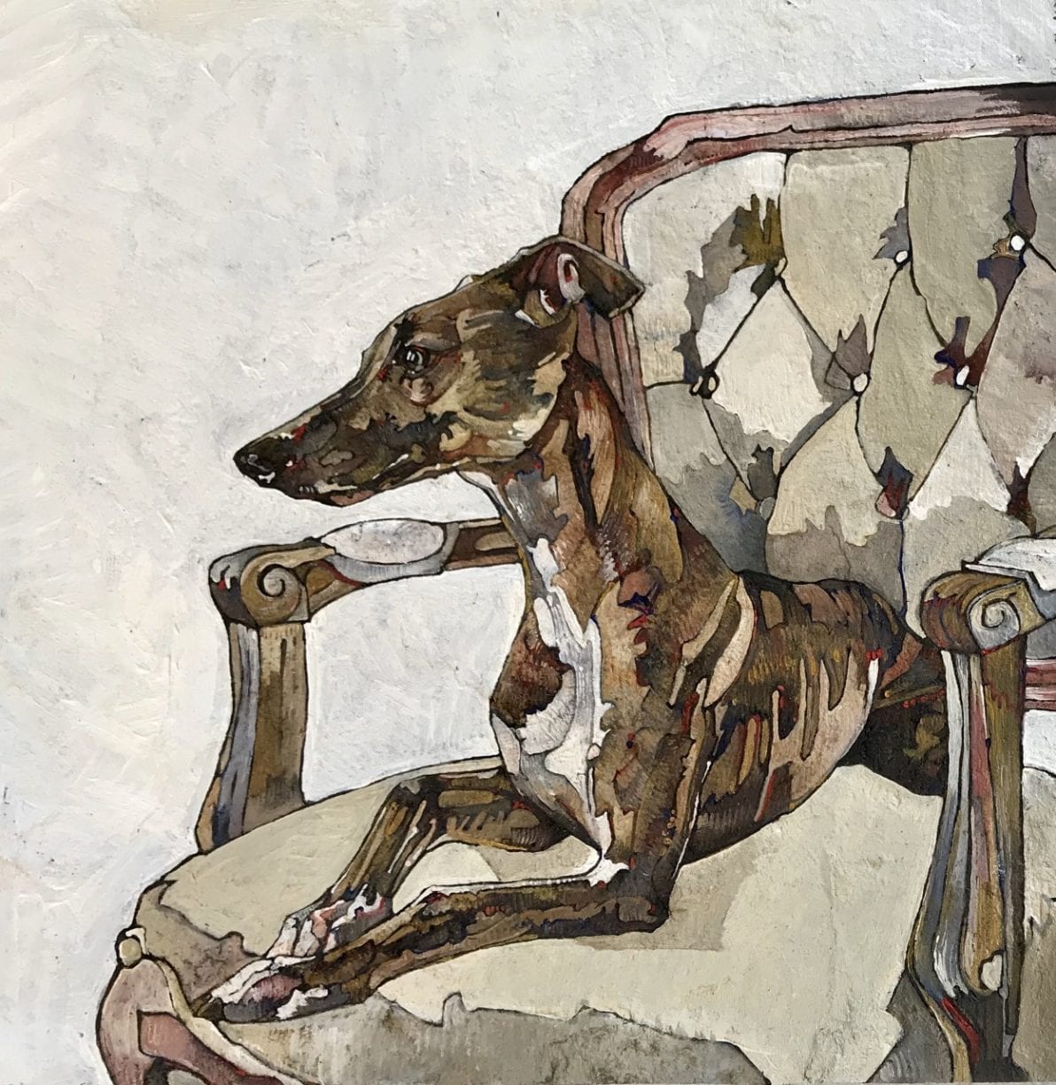 Whippet on Ornate Chair