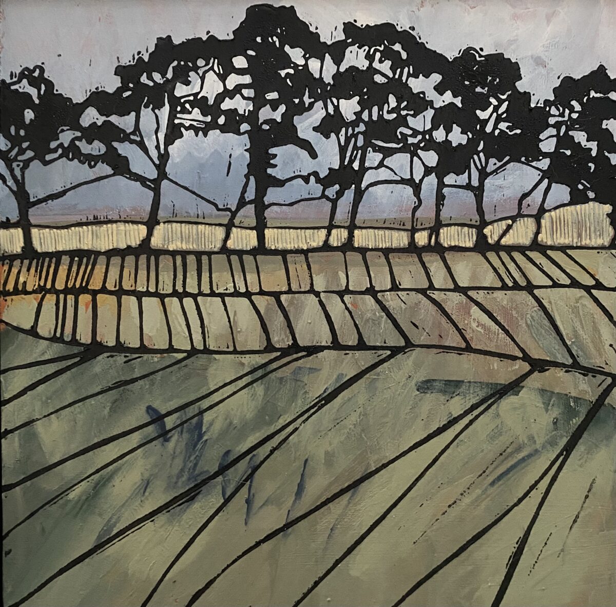 Silhouetted Pines and Tractor Tracks III