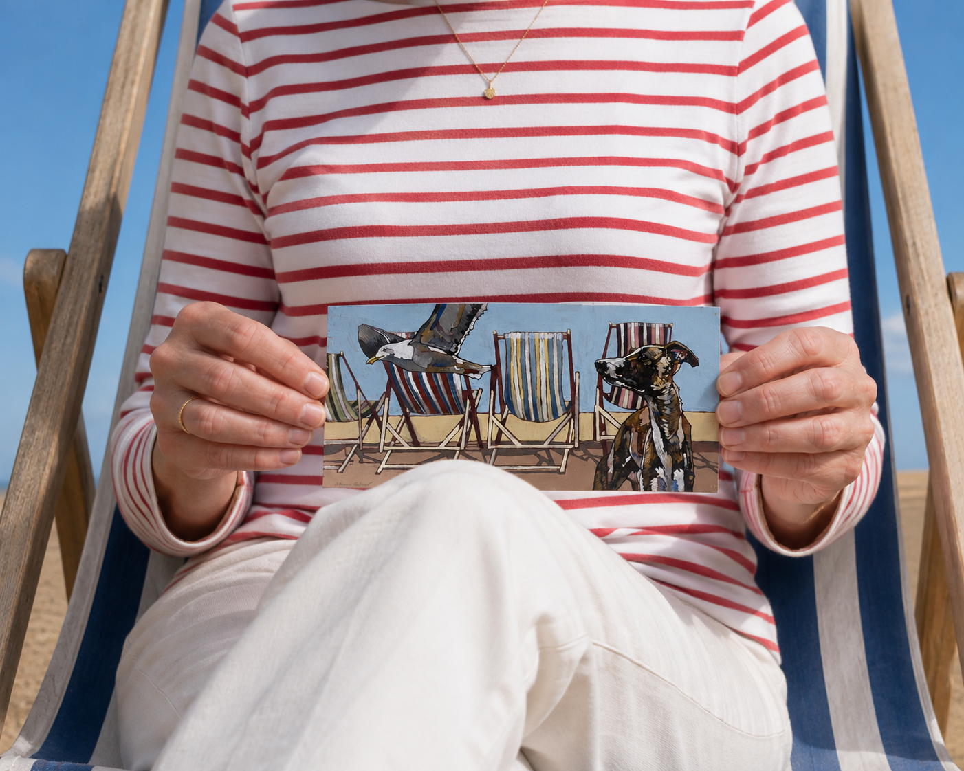 A Whippet with Gull and Deckchairs - Image 2
