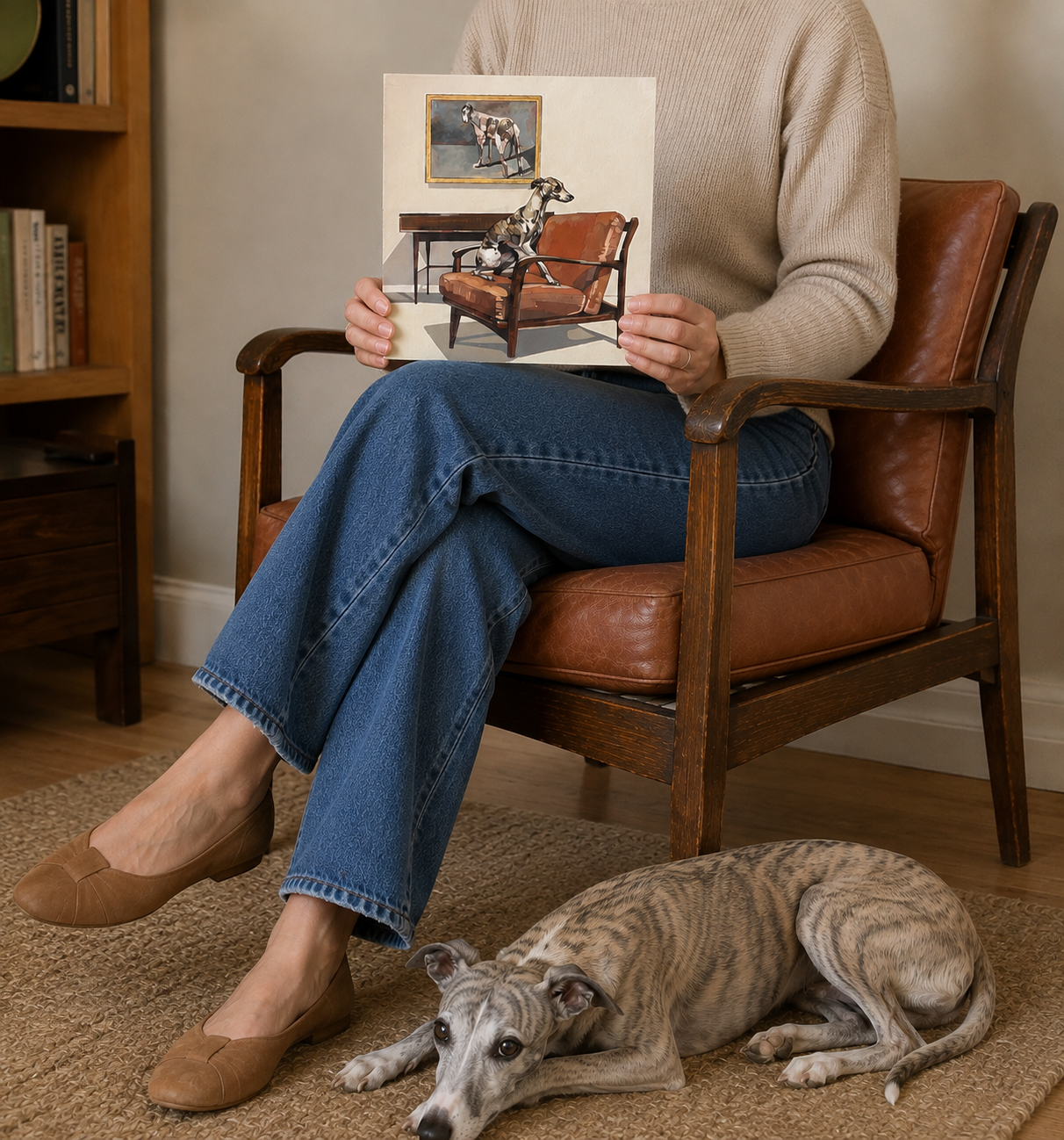 A Whippet with Greyhound Painting and Sideboard - Image 2