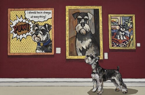 A Schnauzer at an Art Exhibition