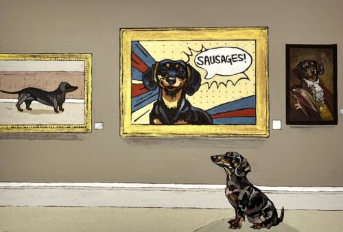 A Dachshund at an Art Exhibition
