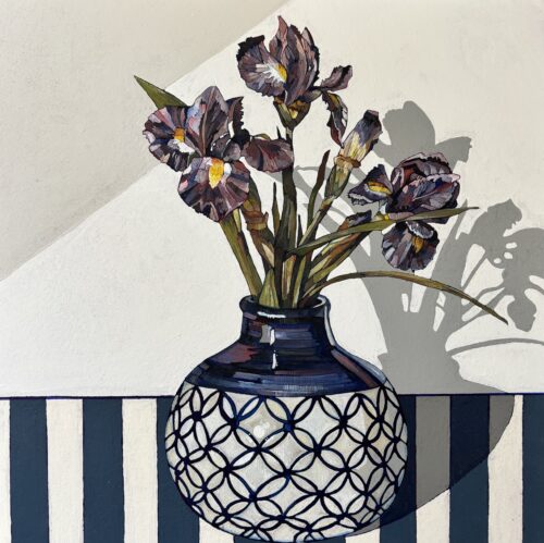 Irises with Blue and White Stripes